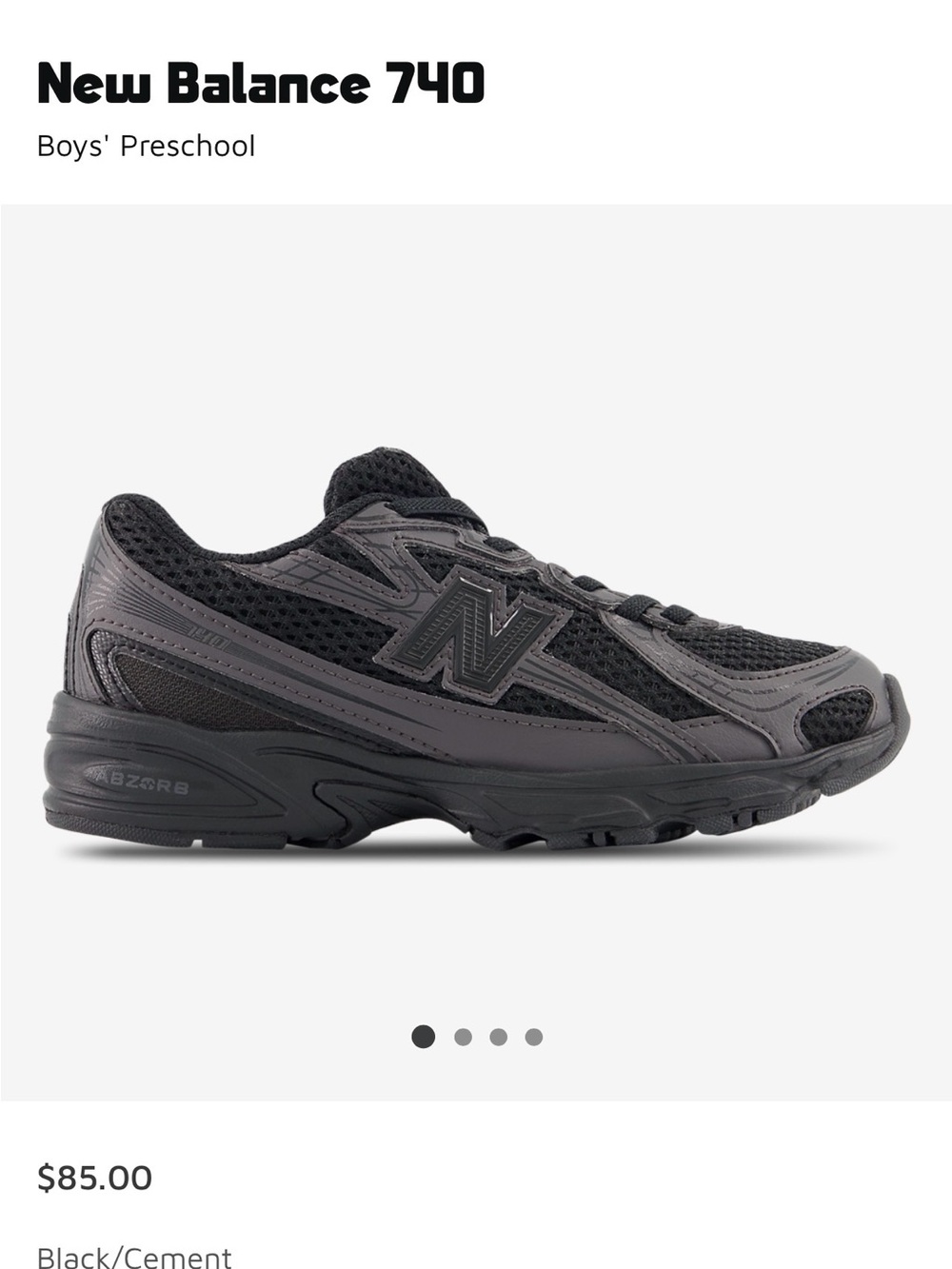 New Balance 740 Boys' Preschool Sneakers — Black/Cement
